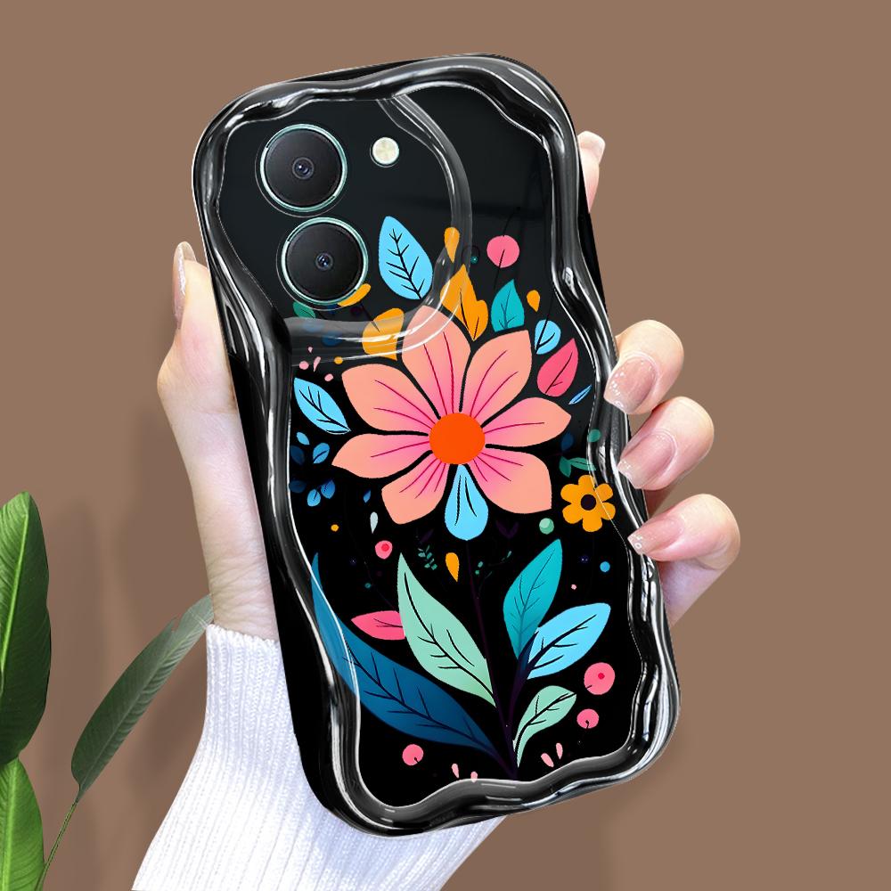 

Милый мультяшный узор, кремовая текстура, мягкий силиконовый чехол с волнистыми краями, чехол для телефона для Vivo Vivo Y27S чёрный