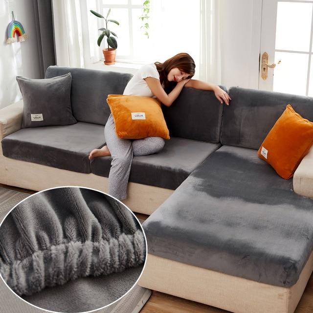 Samt-Sofa-Sitzbezug, dicker Jacquard, solide, weiche Stretch-Sofa-Schonbezüge, Möbelschutz