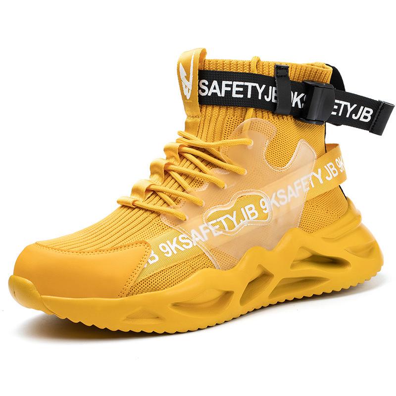 All-Season High-Top Safety Work Shoes: Anti-Smash, Anti-Puncture, Lightweight, Elastic Shock Absorption, Breathable Fly-Knit Design
