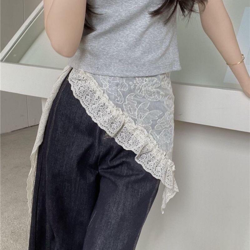 Summer Lace Bandana Scarf Korean Style Triangle Neckerchief, Boho Waist Belt For Girls, Countryside Photo Shoot Accessories