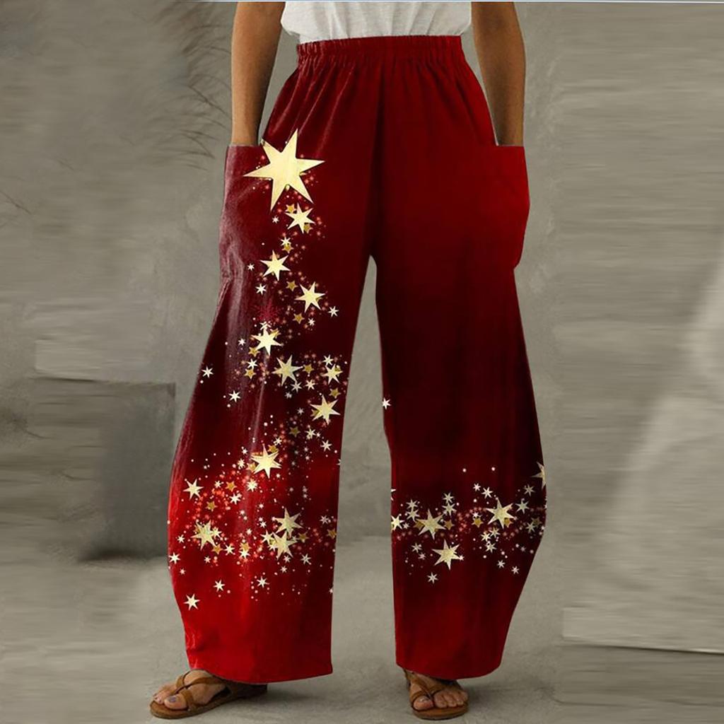Women's Fashion Christmas Elements Printed Loose Casual Wide Leg Pants