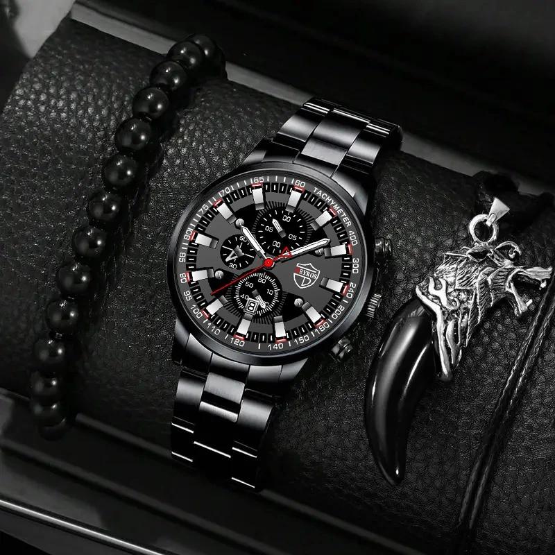 

3 шт./набор 1 шт. Модные мужские спортивные кварцевые наручные часы из нержавеющей стали и 1 шт. мужской браслет и 1 шт. мужская цепочка