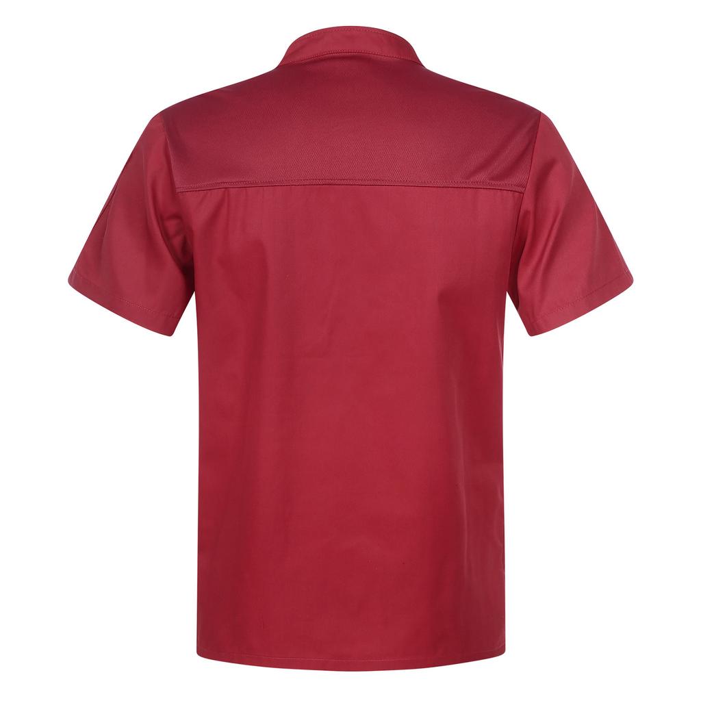 Mens Chef Shirt Work Uniform Cross-Over Collar Chef Coat Kitchen Restaurant Hotel Unisex Cooking Jacket with Pockets Chef Tops