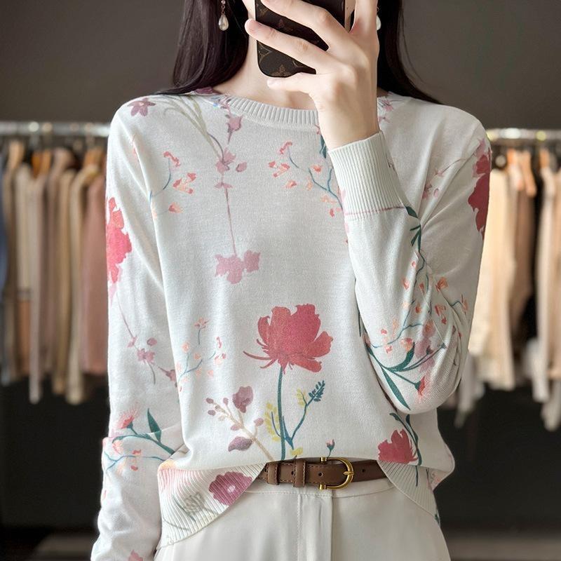 Spring And Autumn Women's 3D Printed Fashion Print T-shirt Long Sleeve Round Neck Regular Tops Holiday Weekend Clothing