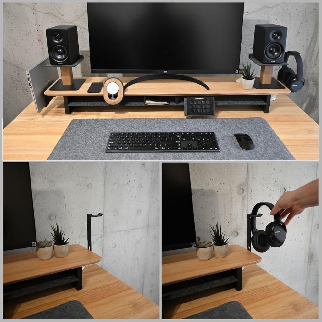 Woodmate Headphone Stand Desk Shelf Accessory Monitor Stand