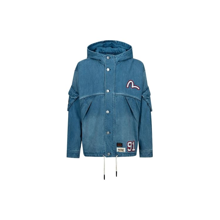 Evisu Little Seagull Letter Print Hooded Jacket Men Jackets Denim-Blue 2ESHTM3DJ235LFCT