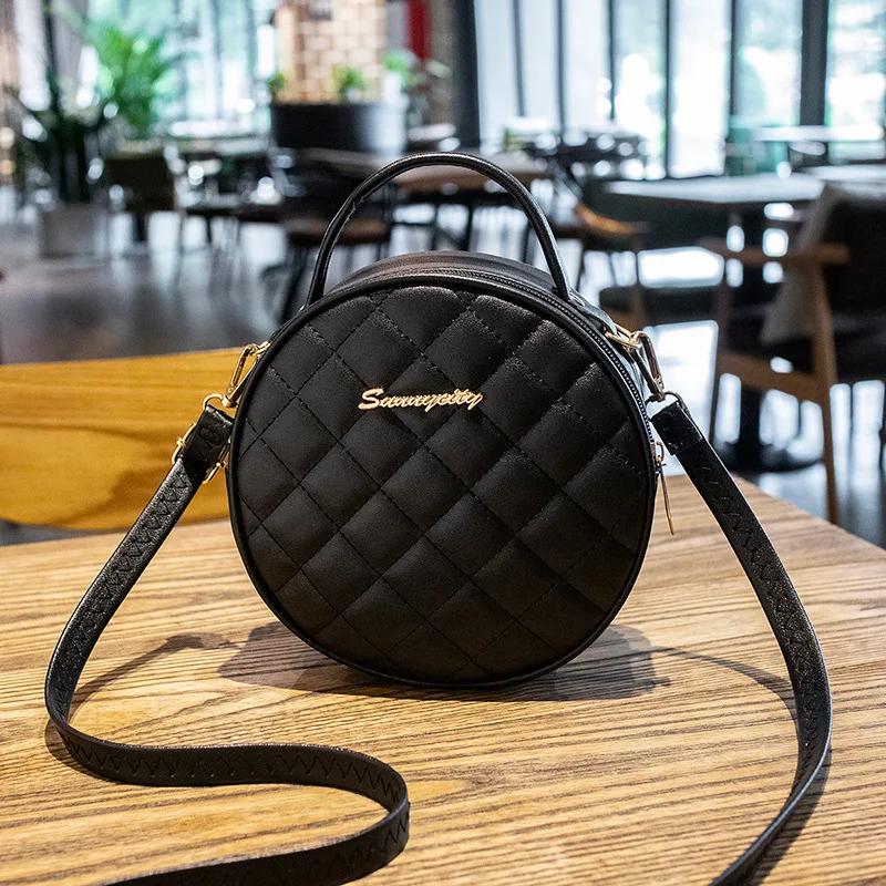 Fashion Lingge Crossbody Small Round Bag New Hand Bag Women's Korean Fashion Niche Single Shoulder Messenger Bag Tote Women