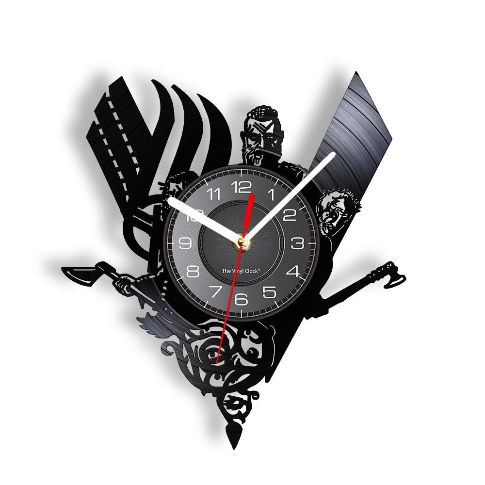 Nordic Mythology Vegvisir Runes Symbol Vinyl Record Wall Clock For Bedroom Viking Home Decor Watch Nordic Art Enthusiast Gift