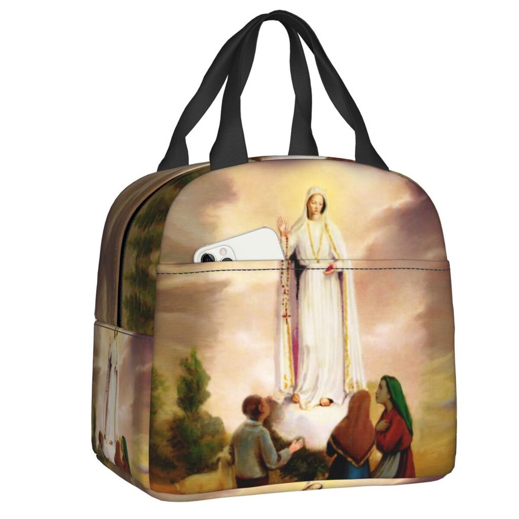 Custom Our Lady Of Perpetual Help Thermal Insulated Lunch Bags Women Catholic Virgin Mary Resuable Lunch Tote Storage Food Box