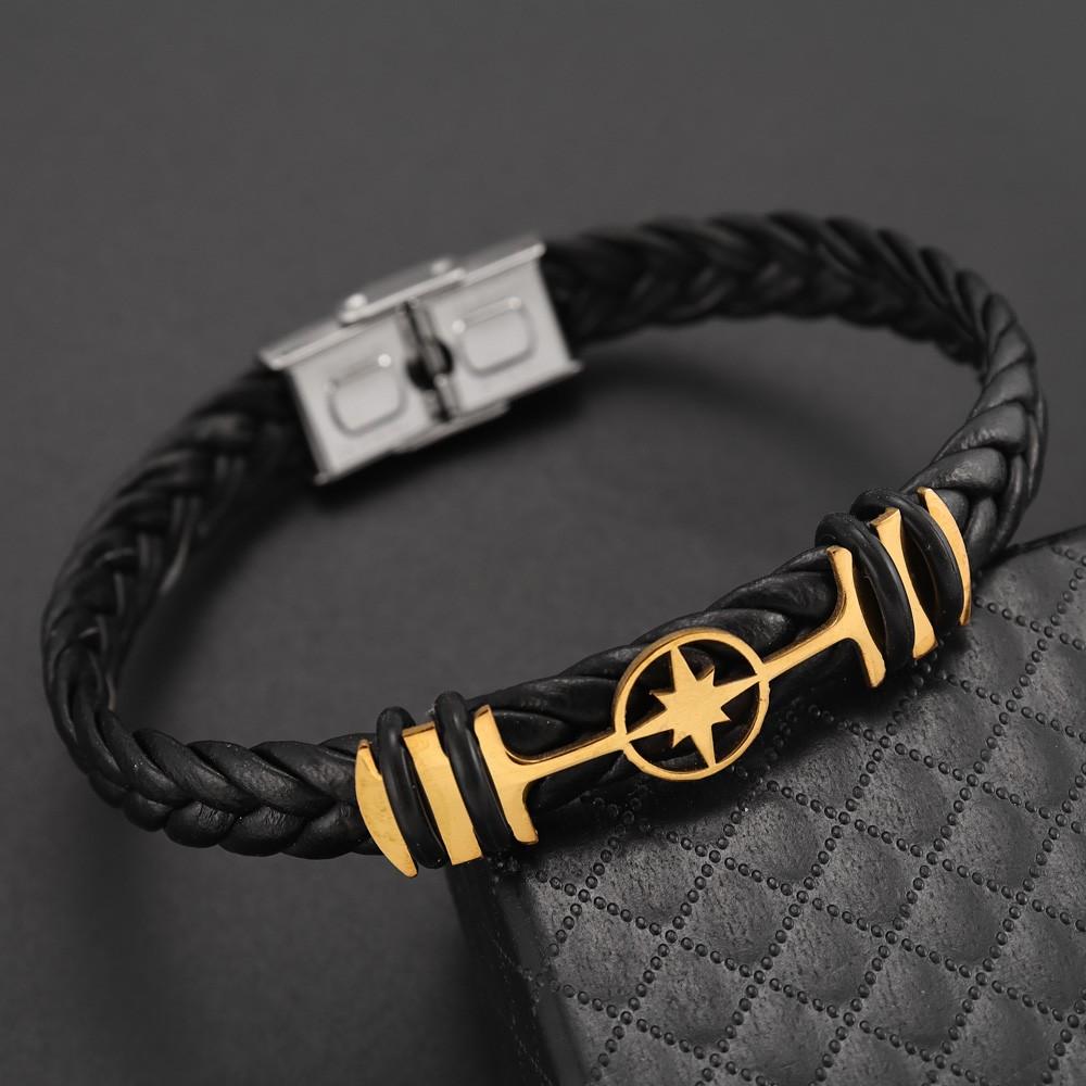 Fashion Starched Pattern Stainless Steel Buckle Bracelet Couple Punk Leather Bracelet Hip Hop Holiday Gift Party Accessories
