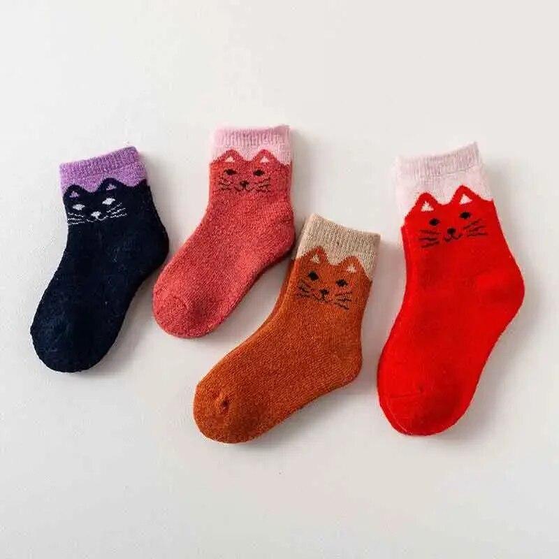 1 Pair Warm Baby Sock Retro European Style Cat Calf Sock for Kids Boy Girl Autumn Winter Thicken Cotton Sock for 1-12 Year Kid