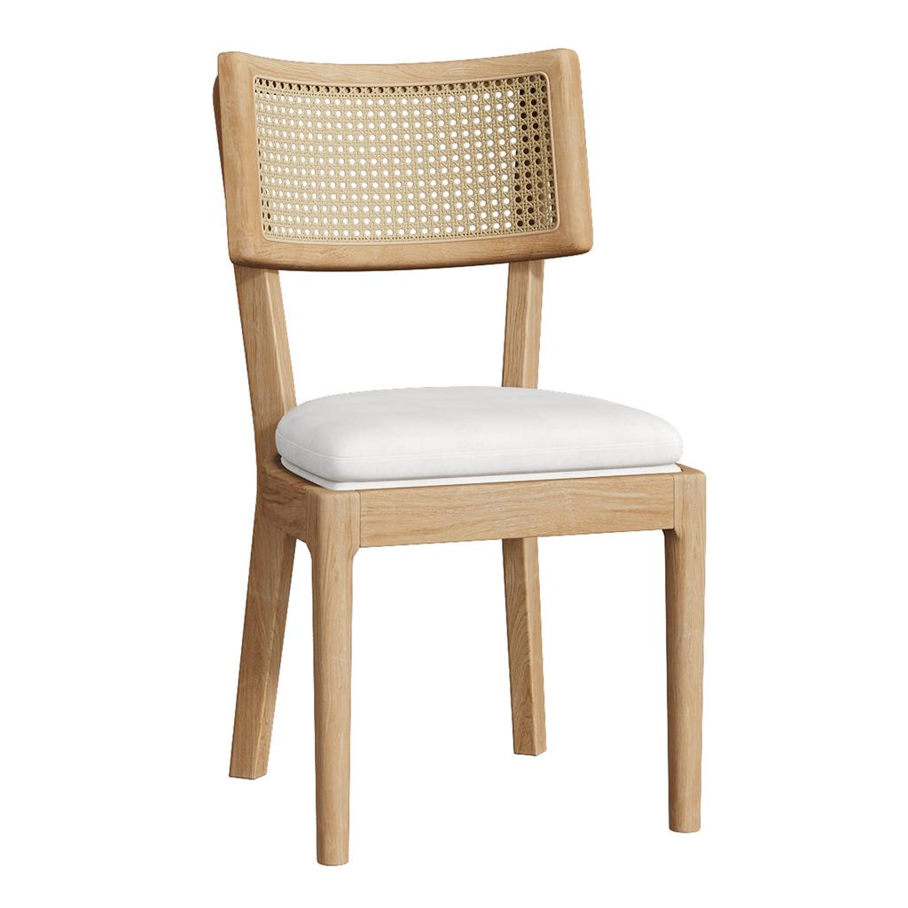 4 Dining Chairs Made of Solid Wood with Rattan Backrests, Comfortable and Breathable, Suitable for Dining Room, Cafés, Modern Style, Linen, Wood Color