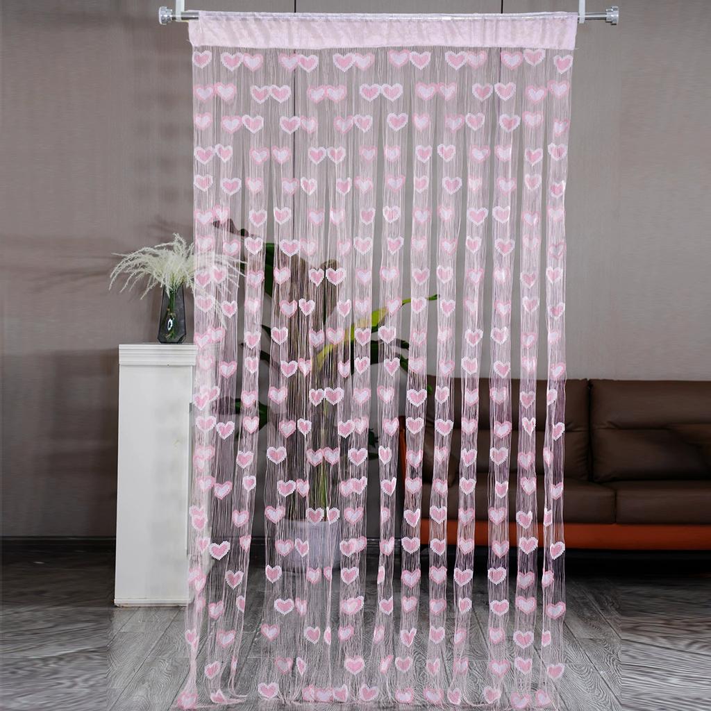 100*200cm Tassel Two-Color Heart-shaped Curtain Romantic Loving Heart String Sheer Curtains for Home Living Room Bedroom Curtain