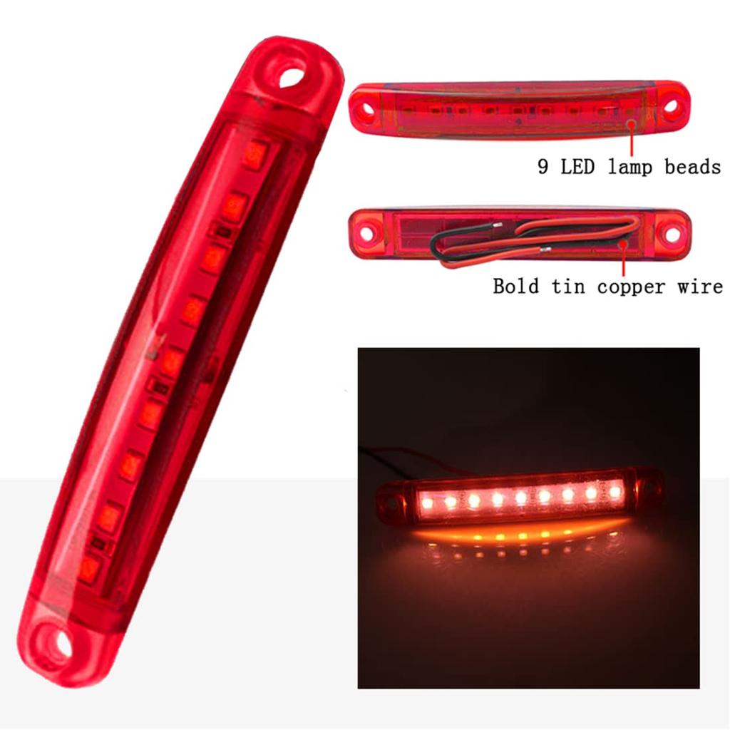 Side Marker Lights,1pcs Red -24V 9LED Cab Marker Light,Indicator Light Front Rear Side Light