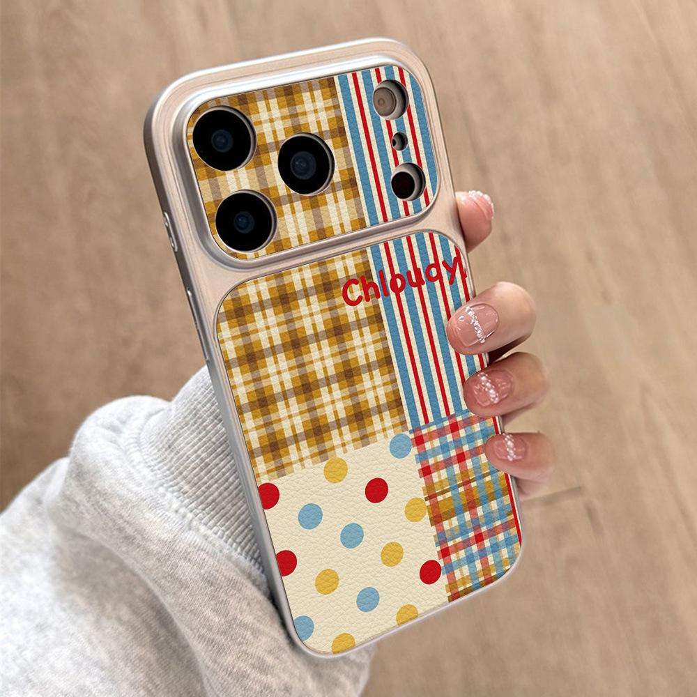 Applicable to iPhone17 plaid color dot soft case sticker leather mobile phone case 15pro/16/13 advanced 14pro niche