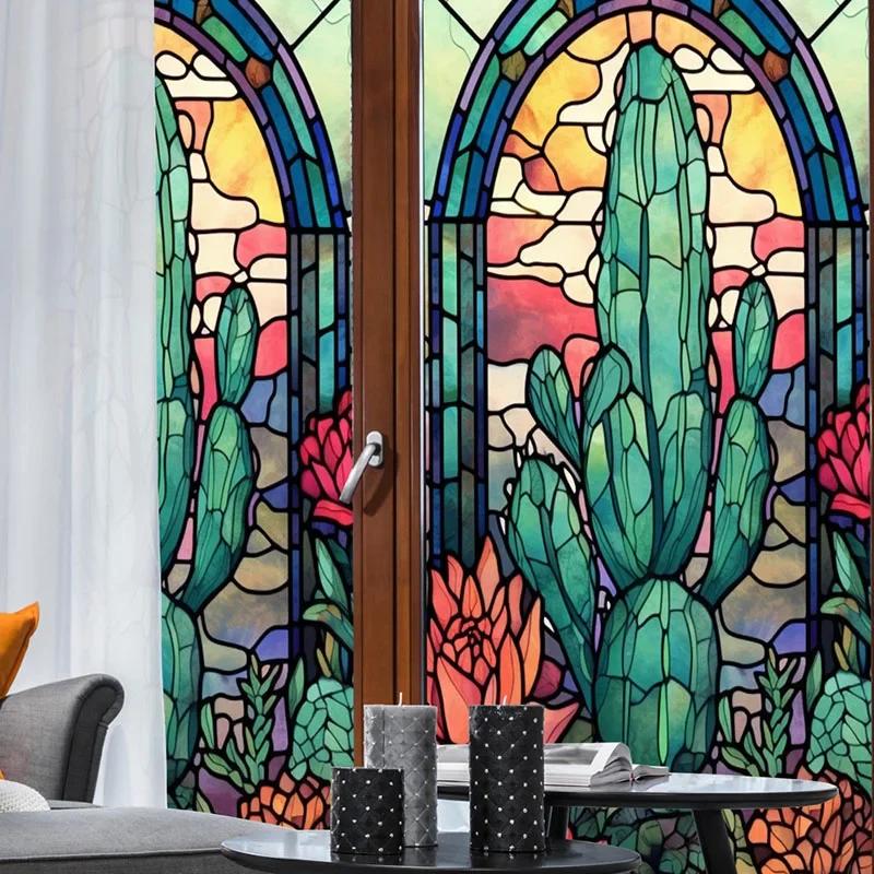 Europäischer Stil Fensterfolien Aufkleber Bunte Folie Vinyl für Glasfenster Buntglas Fensterfolie Haus und Badezimmer