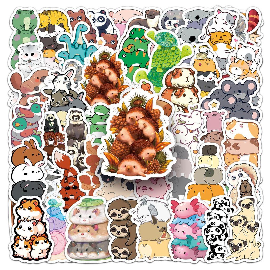 50 Stackable Cute Cartoon Animal Stickers - Waterproof for Decor, Journals, Thermos Cups