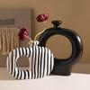 Beihanmei Creative Retro Black White Striped Ceramic Vase for Flower Arrangement Living Room Decor