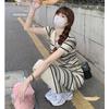 Striped polo neck knitted dress women's summer new design sense niche Korean gentle temperament skirt