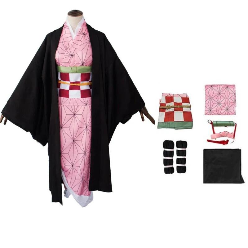 Cosplay Kamado Nezuko Costume d'Halloween Vêtements de Fête Anime Kimetsu No Yaiba Tenue Perruque Chaussures Ensemble 150