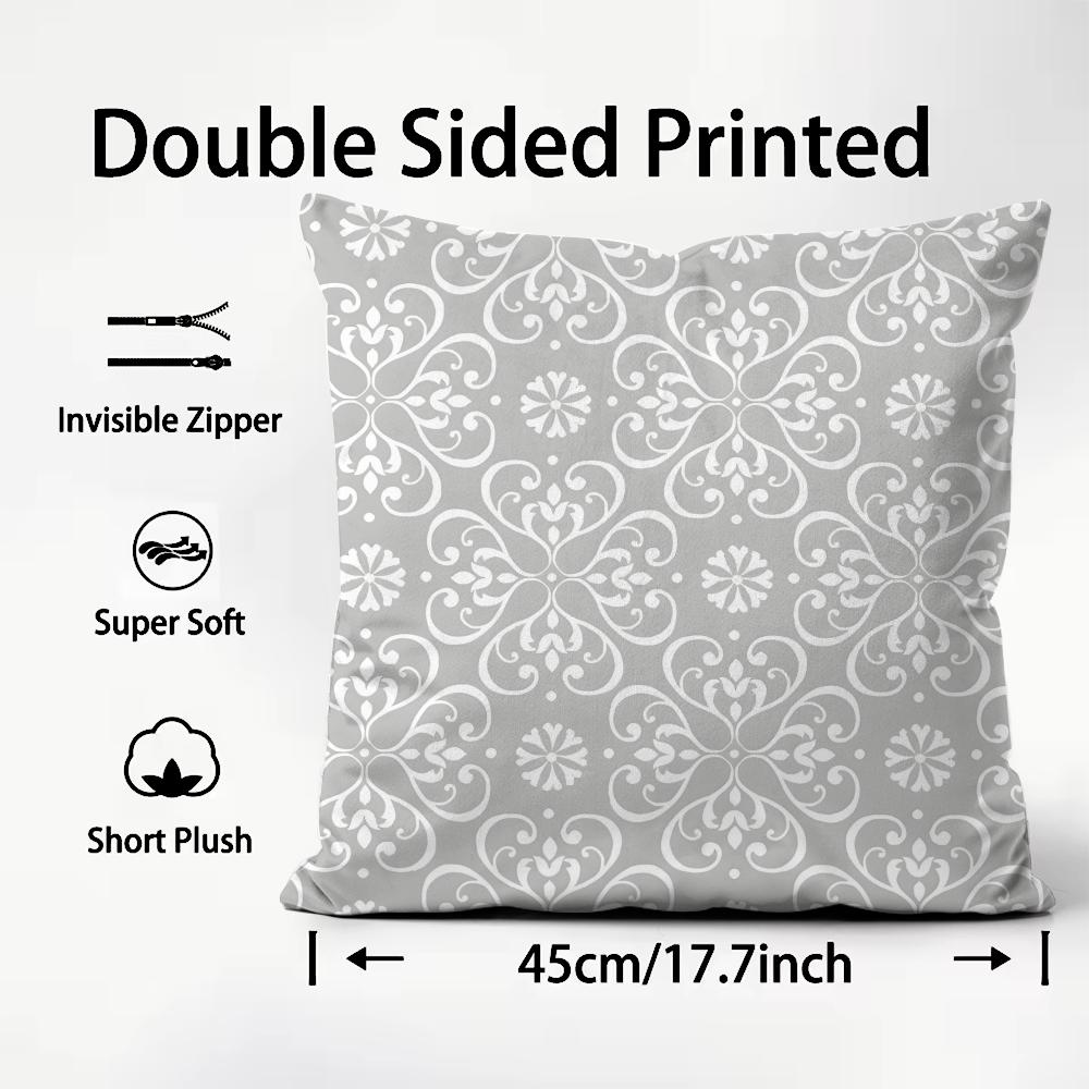 Gray Low White Flower Pattern Cushion Cover Plush Fabric Soft DoubleSided Printed Sofa Warm Winter Home Child Gift Pillow Case
