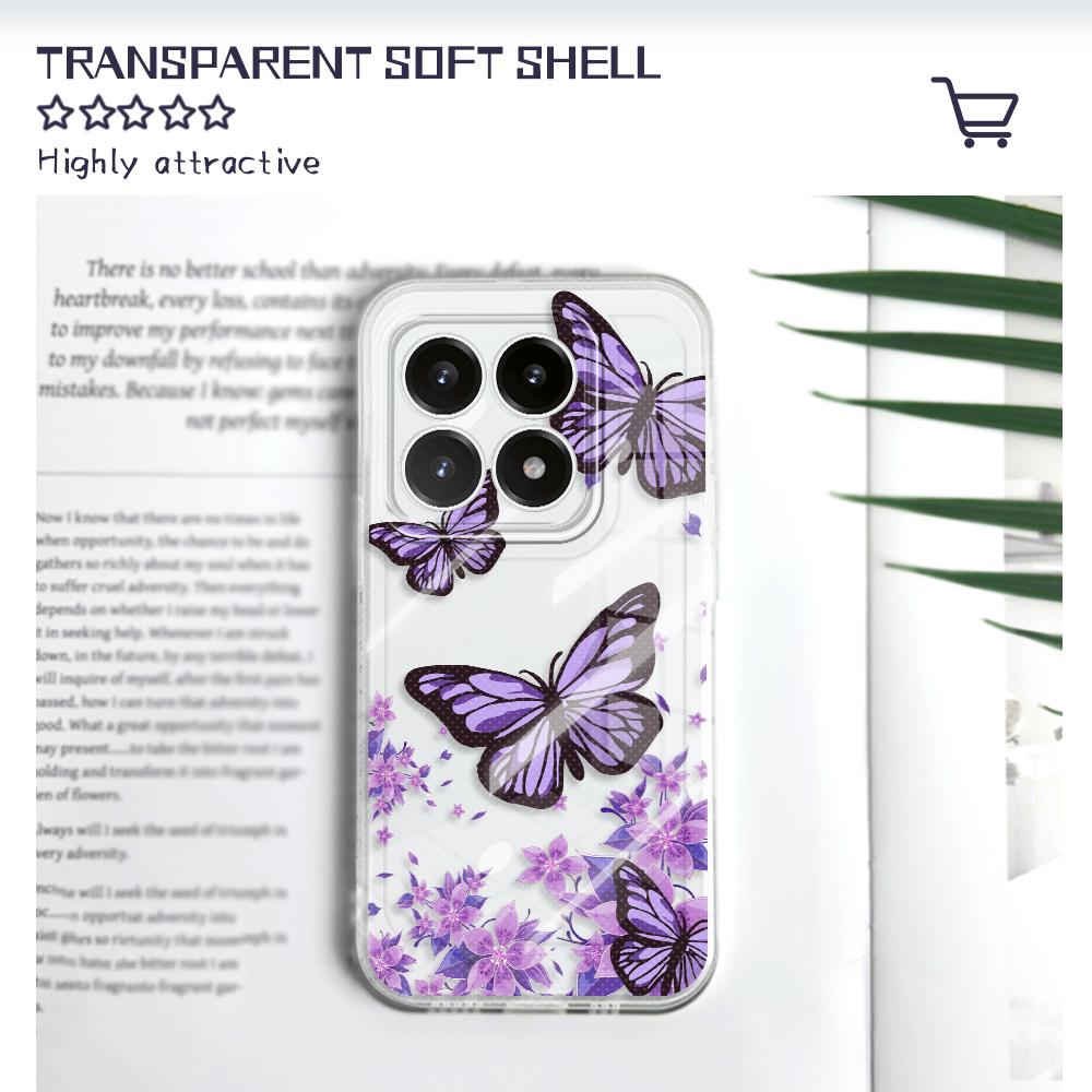 Sky Butterfly Transparent Phone Case For Xiaomi 15 15T 14 14T POCO M7 X7 F7 M6 X6 Pro Ultra 4G 5G Soft TPU Cover