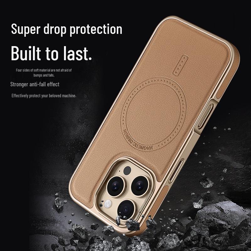 Apple 17 Promax Electroplated Leather Texture Magnetic Phone Case - iPhone16 Luxury Skin Feel, Strong Magnetic, Anti-fall Design