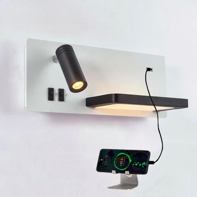 Luminárias de Parede LED Nórdicas de Cabeceira com Porta de Carregamento USB Prateleira Arandela Quarto Estudo Leitura Luminária de Parede Interna com Interruptor