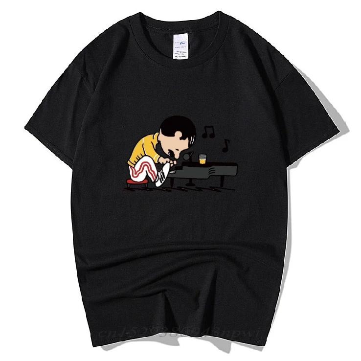 Queen's Band Freddie Mercury Plays the Piano In a Funny T-shirt. Summer Men's Hip-hop Rock Trendsetter with Short Sleeves