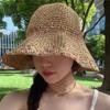 Women Summer Beach Straw Hat Visor Bucket Hat Hand Weaving Panama Girl Fishing Rainbow Sun Hats for Women