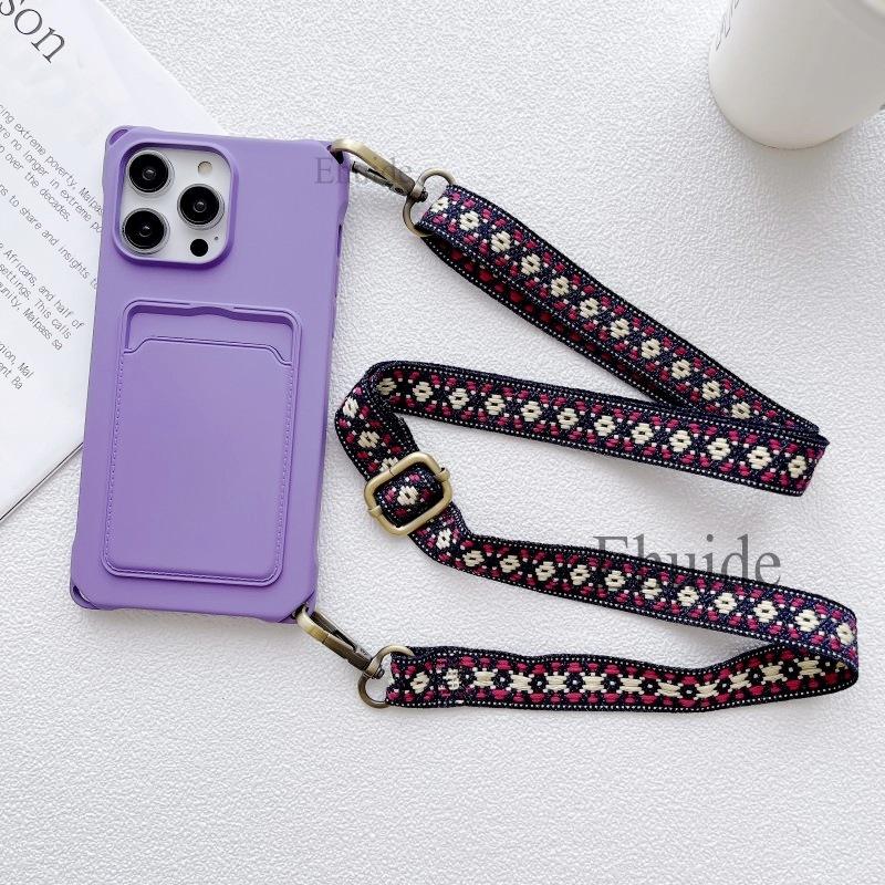 Vintage Strap Case For iPhone 16 14 11 12 Mini 13 Pro Max X XS 7 8 15 Plus Crossbody Lanyard Neck Cord Silicone Card Slot Cover