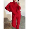Spring and Autumn Women's Fashionable Button Up Collar Hoodies Loose Pants Set