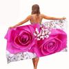 1Tropical Floral Pink Rose Pattern Bath Towel, Polyester Fabric, Machine Washable, Suitable For The Beach, Pool, Camping And Gym