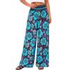 Women Plus Size Wide Leg Palazzo Pants Summer Boho Floral Print High Waist Elastic Waistband Lounge Trousers with Pockets