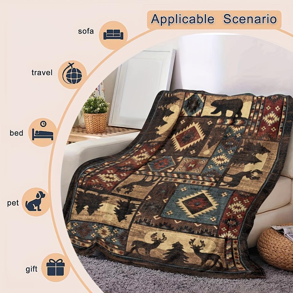 1pc Printed Flannel Blanket Gift Square Blanket Cozy Soft