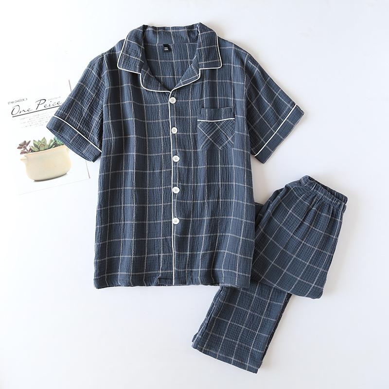 

Sleepwear Men s Summer Cotton Gauze Summer Sleeved Cardigan All Cotton Home Set XL