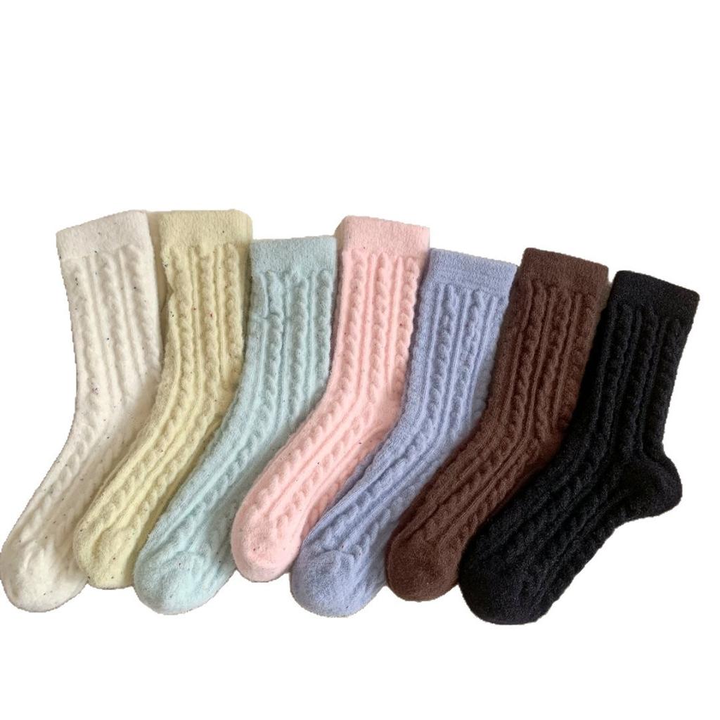 Australian Wool Autumn-winter Children's Powder Purple Cute Dopamine Color Mid-calf Socks, Warm Postpartum Socks, Thick Floor Socks