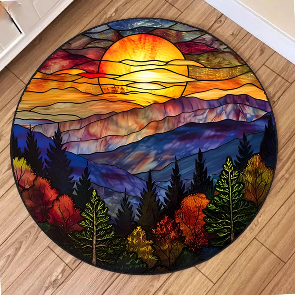 Sunset Series Round Carpet Circle Rugs for Living Room Bedroom Kitchen Decor Home Hallway Balcony Floor Mat Farm Decorative Rug