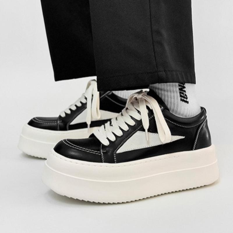 Fashion Couple Platform Big Head Leather Shoes Men's Women's High Quality Board Shoe Fad Height Increase Casual Thick Sole Shoes for Man