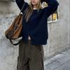 Autumn/Winter New Style Retro Lazy Style Round Neck Loose Fit Slimming and Age-Reducing Outerwear with Knitted Cardigan Women's Shirt