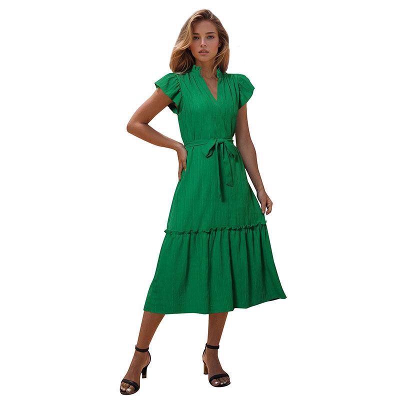 2025 new summer women's clothing medium-length solid color women's dress