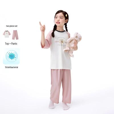 Xiaoyinman Girls' 7A Antibacterial Summer Pajama Set