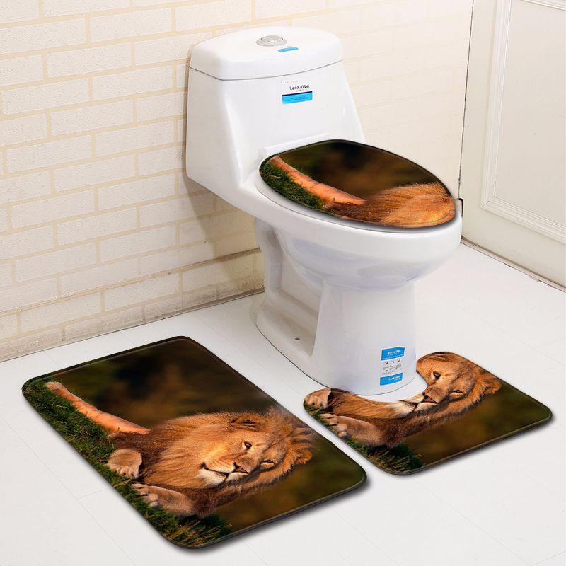 3D Lion Bathroom Toilet Three-Piece Floor Mat Door Mat Bathroom Carpet