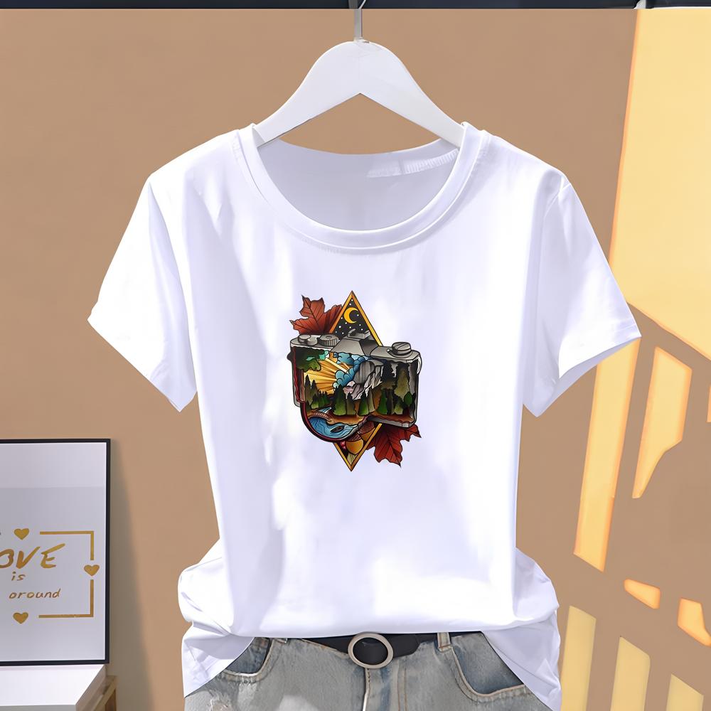 

Летняя футболка с милыми и стильными принтами, модная повседневная одежда с коротким рукавом для женщин. 5XL