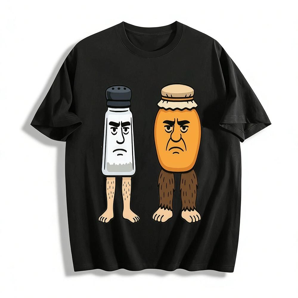 

Grumpy Salt Jar And Sauce Jar Cartoon Print Short Sleeve Pure cotton T-shirt XXS