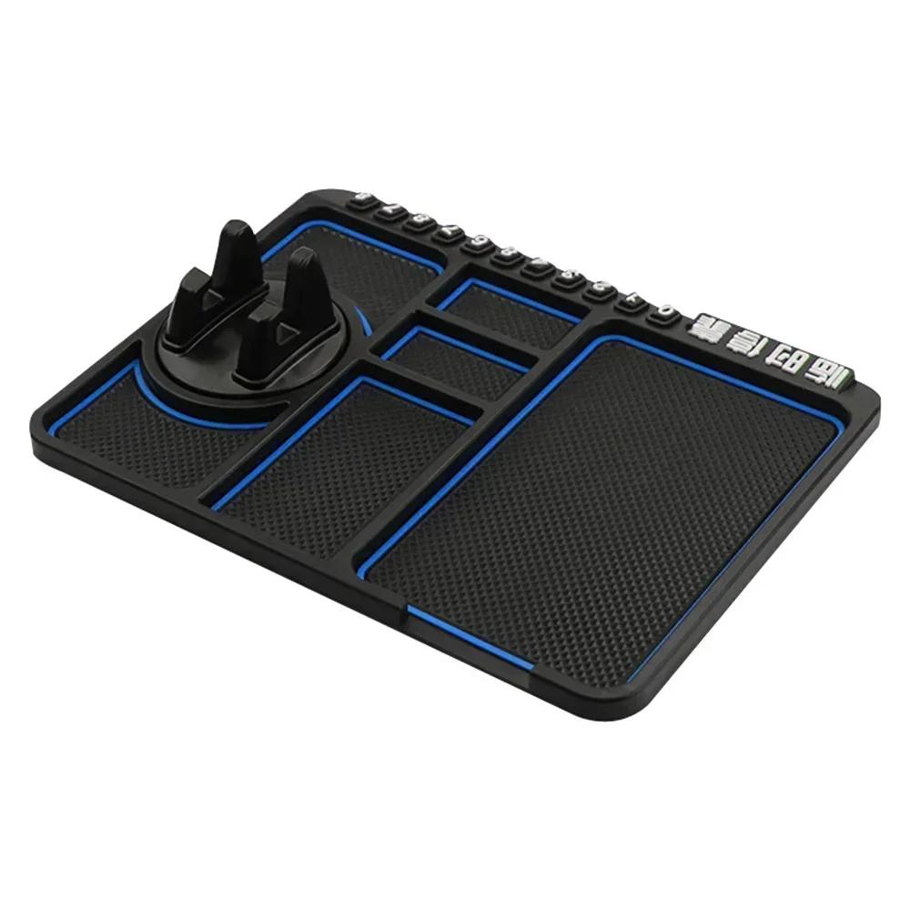 Car Anti Slip Mat Rotatable Phone Holder GPS Storage Cushion with Parking Card Slot Interior Accessories