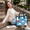 Cute Sailboat Cloud Pattern Tote Bag Fashion Casual Large Capacity Daily Use Shopping Shoulder Handbag for Women