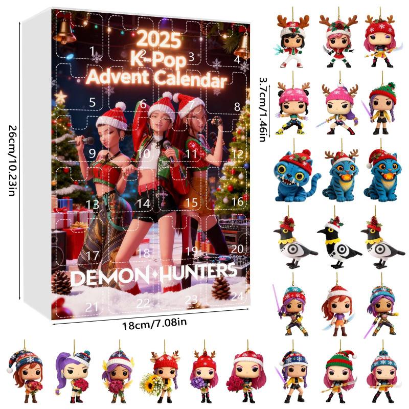 Kpop Demon Hunter Advent Calendar 2D Acrylic Pendant Christmas Tree Hanging Decorative Gift New Year 24 Days Countdown Blind Box