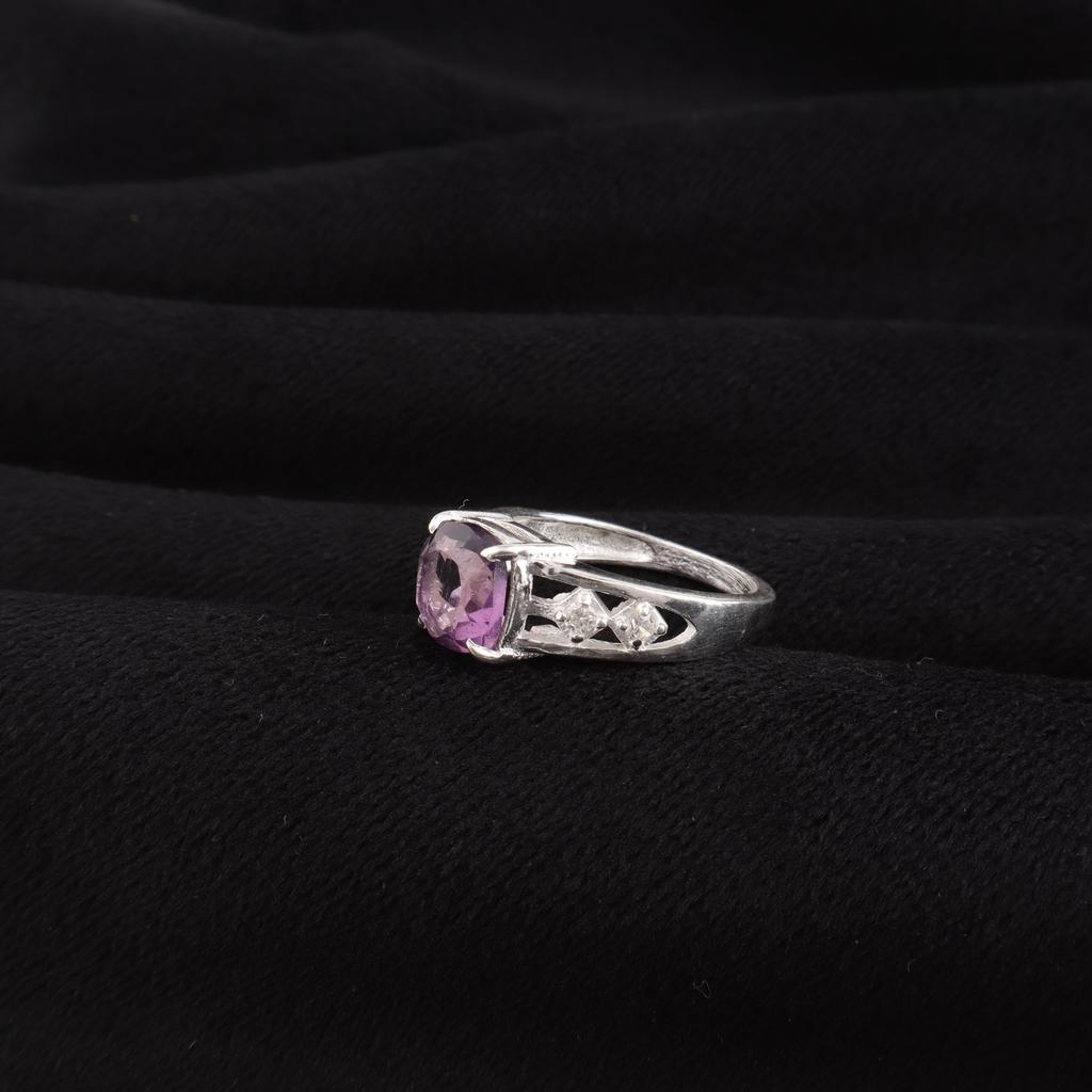 Amethyst Gemstone 925 Sterling Silver Jewelry, Cushion Cut Amethyst Ring For Women, Designer Zircon Ring For Women CZR-15-10
