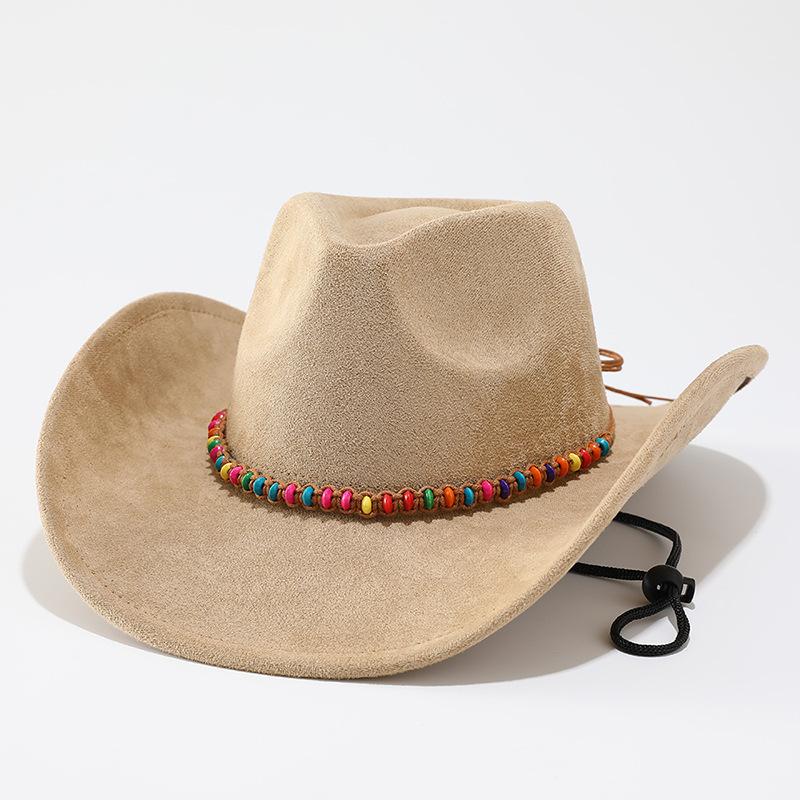 New suede upturned edge western cowboy hat men's and women's outdoor travel hat rolled brim ethnic style top hat felt hat